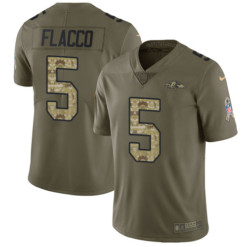 Nike Ravens #5 Joe Flacco Olive/Camo Men's Stitched NFL Limited Salute To Service Jersey